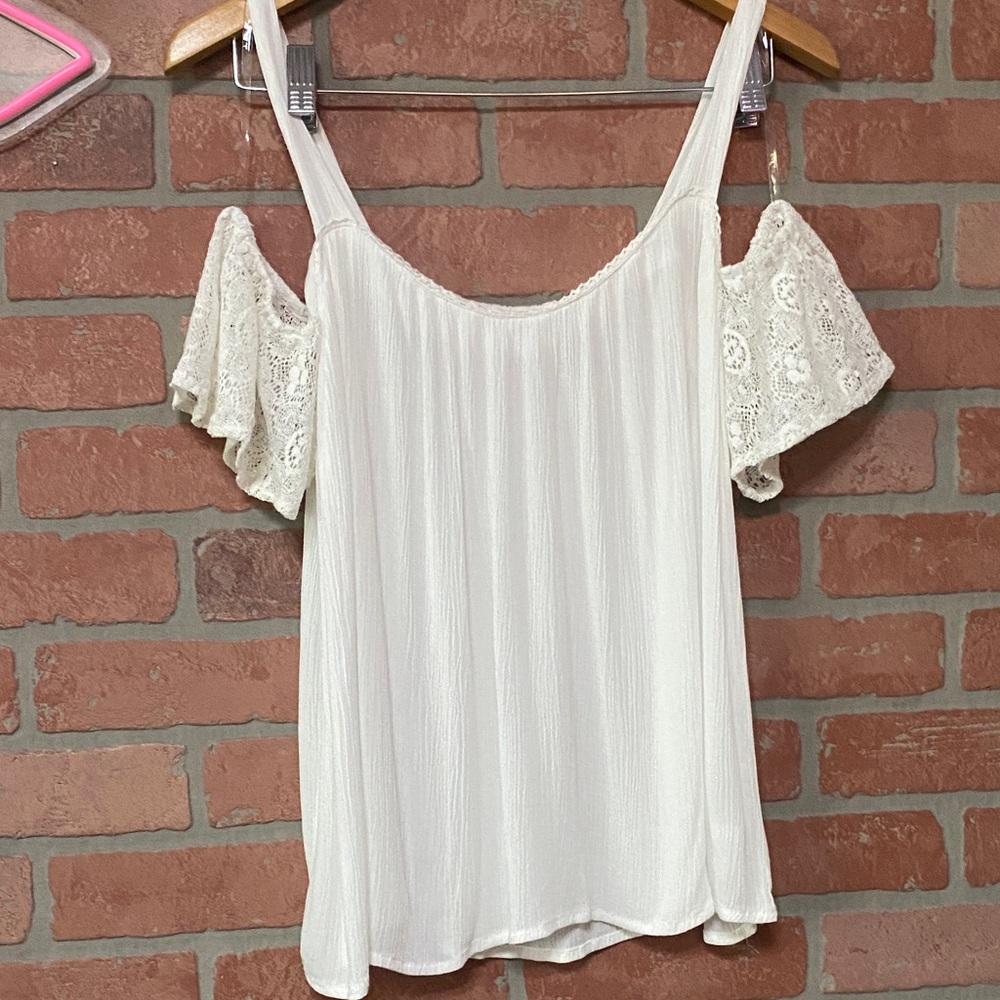 Jolt.  Cream Lace Cold Shoulder Women's Blouse